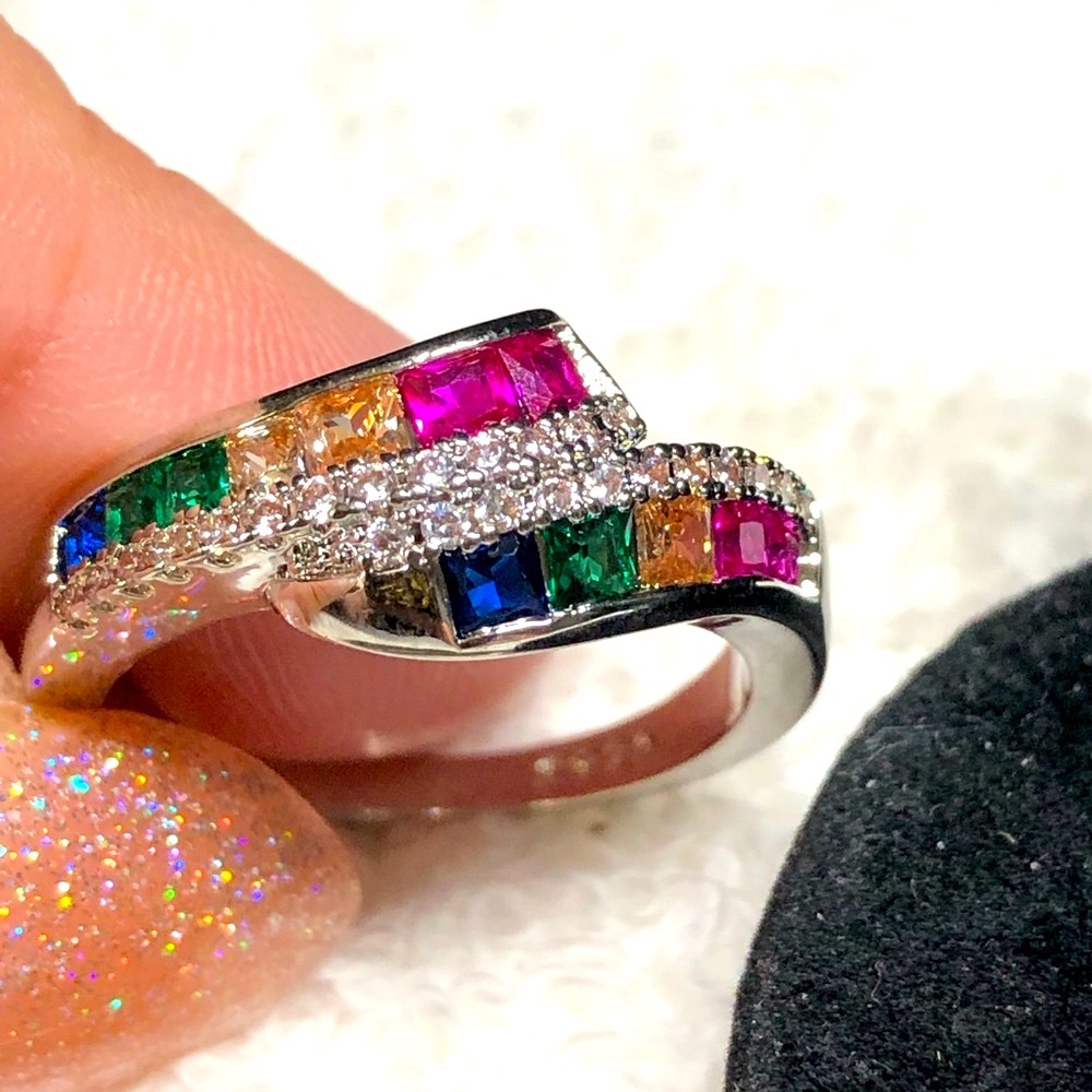 🌈sterling silver multicolored ring-rainbow color bypass